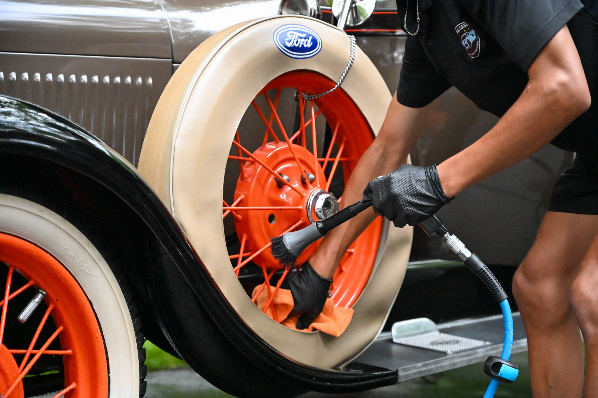Spraying down the wheels