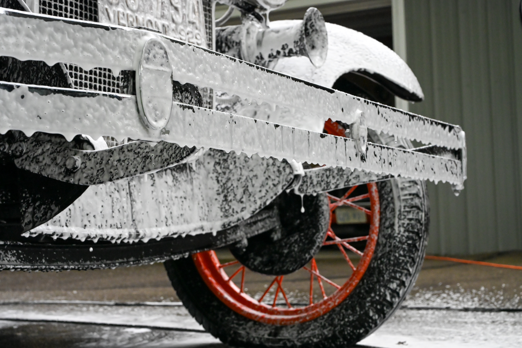 Foam-covered classic car