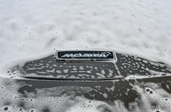 McLaren badge under wash foam
