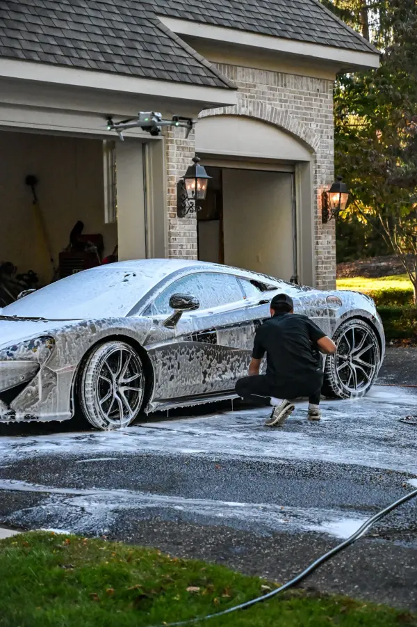 Washing the McLaren by hand