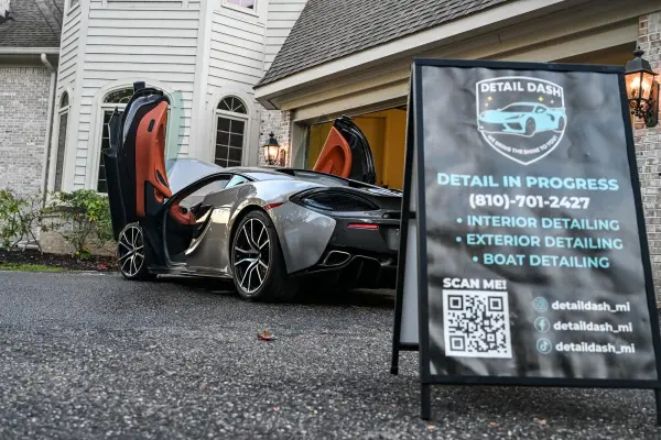 Finished McLaren next to the Detail Dash sign