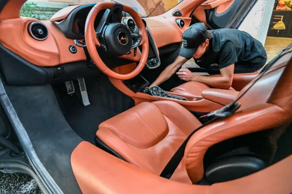 Cleaning the orange leather interior