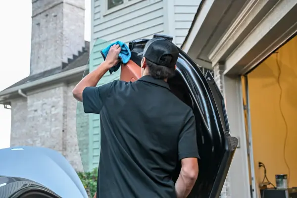 Hand drying the McLaren door edge