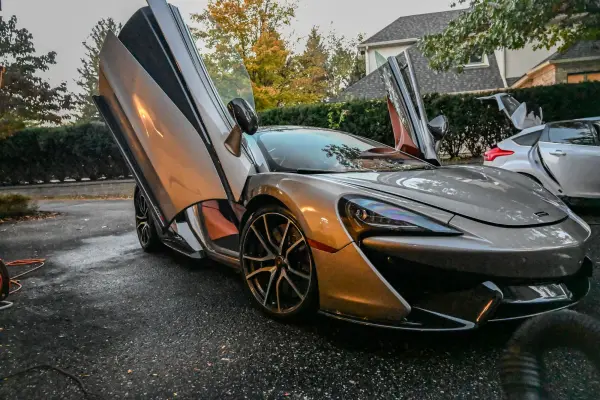Finished McLaren with the doors up in the evening light